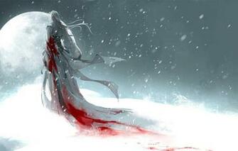 Wallpaper Girl Snow The Moon Blood Art Heise Image For