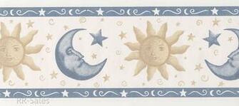 Sun Moon Celestial Twinkle Star Gold Yellow Blue White Wallpaper Wall