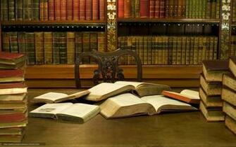 Wallpaper Books Library Shelves Chair Desktop
