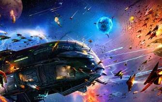Space Battle Wallpaper Which Is Under The
