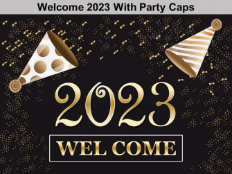 Welcome With Party Caps Ppt Portfolio Templates Powerpoint