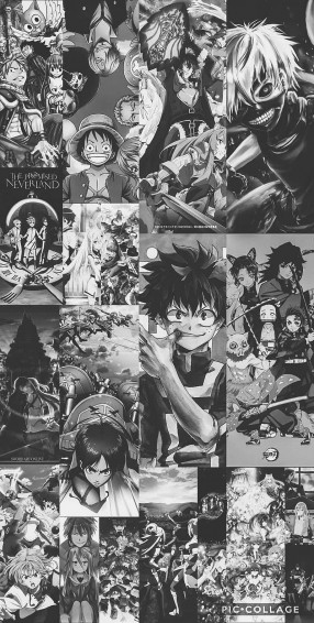 A Collage Of Anime Characters In Black And White