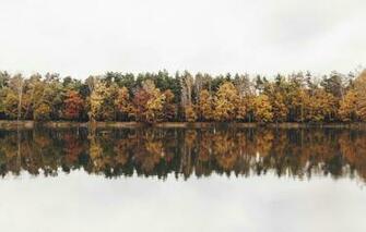 Wallpaper Autumn Reflection Fall Cloudy Riverside Colors