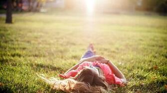 Wallpaper Girl Grass Nature Rest Sunshine