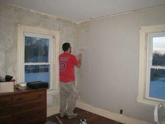 Steven Rolling On The Joint Compound In Master Bedroom