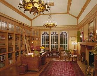 Custom Cherry Library Wallpaper Leaded Glass Cabinet Doors Rolling