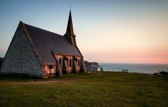 Wallpaper Chapelle Notre Dame De La Garde Normandy France Evening