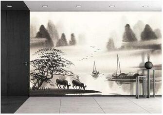 Wall26 Chinese Landscape Watercolor Painting Removable Wall