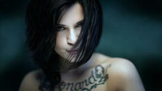 Beautiful Tattooed Brunette Close Up Desktop Pc And Mac