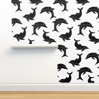 Dolphins Black And White Dolphin Wallpaper Spoonflower