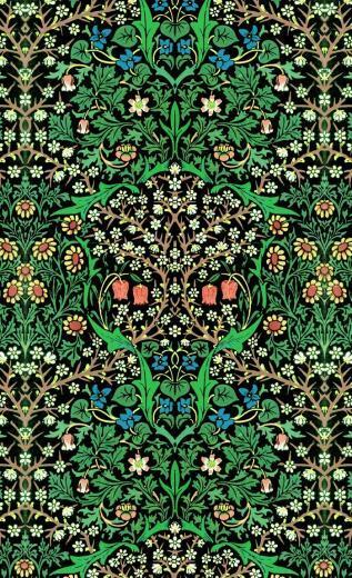 William Morris Jacobean Floral Black Background Window Curtains
