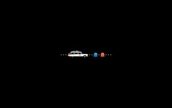 Ghostbuster Van Chasing Pac Man Ghosts Wallpaper