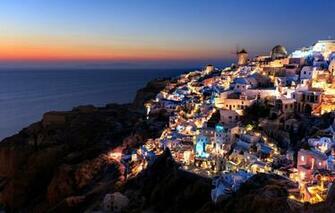 Wallpaper Sea Night Home Santorini Greece Image For Desktop