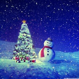 Christmas Tree Snowman Winter Landscape 4k HD Desktop
