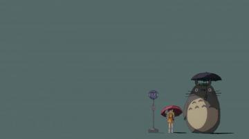 Wallpaper My Neighbor Totoro Bus Stop Gray Blue