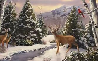 Winter Trees Deer Creek Bird Wallpaper