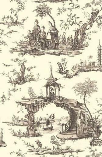 Oriental Toile Wallpaper Black Gray Off White Kenneth James Design