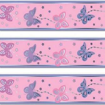 Pink Metallic Butterfly Wallpaper Border