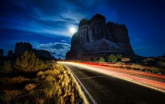 Night Road Utah Usa Landscape Arches National Park