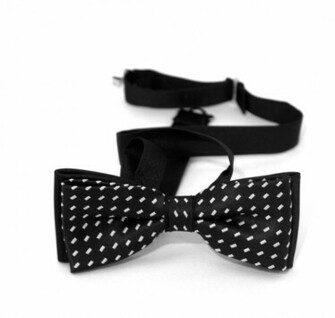 White Pattern Black Satin Bow Tie Formal Wear Ties