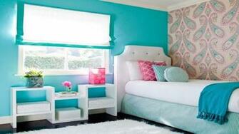 Girl Bedrooms With Wallpaper Pattern Blue Wall Bright Colors And Rug