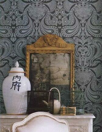 Malabar Wallpaper Light Blue On Grey Indian Paisley Design