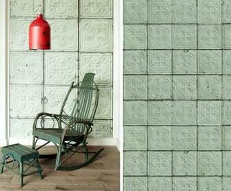 Wood Panelling Tufted Linen Scrap Mint Tin Tiles Cream