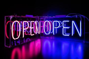 Neon Blue Open Kemp London Bespoke Signs And Prop Hire
