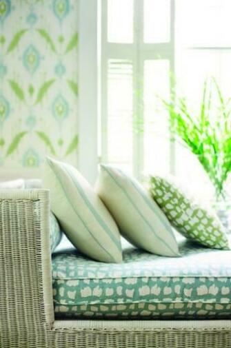 Thibaut Design Island Ikat Wallpaper In Aqua And Green With