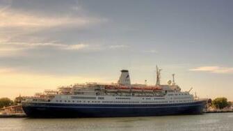 Wallpaper Ship Cruise Sky River Full HD 1080p
