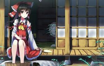 Wallpaper Girl Anime Brunette Touhou Fan Tub Miko Hakurei