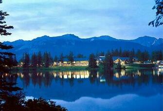 Canadian Rockies Evening At Jasper Park Lodge Mountains Wallpaper