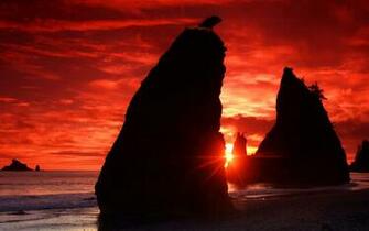 Eye Catching Red Sunset Beach Wallpaper