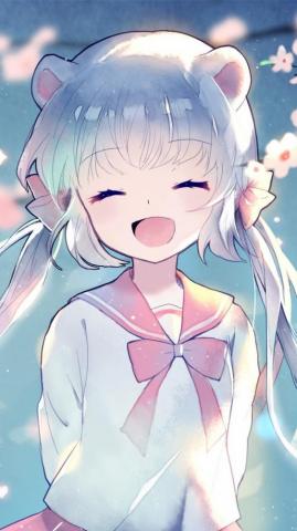 Anime Girl Happy Face Twintails Aqua Hair