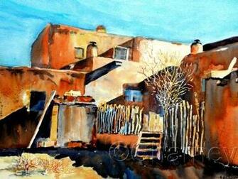Taos Pueblo Watercolor Landscape Painting