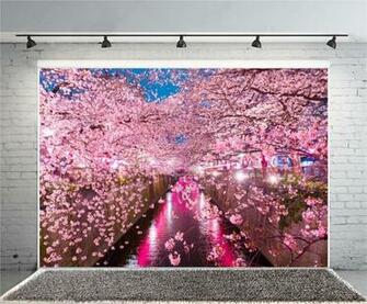 Laeacco Dusk Light Drain Cherry Blossoms Scenic Photography