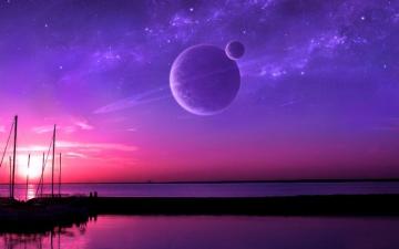 Planet Sea Sunset Beach Water Space Wallpaper HD Desktop