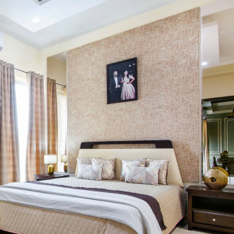 Beige Damask Wallpaper Design For Bedrooms