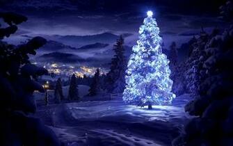 Wallpaper Blue Christmas Tree In The Middle Of