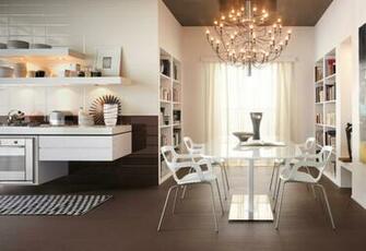 Modern White Kitchen Chandelier Brick Tiles Wallpaper
