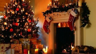 Christmas Tree And Fireplace Wallpaper Desktop
