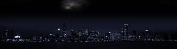 Chicago Skyline Night Dual Monitor Wallpaper Cc