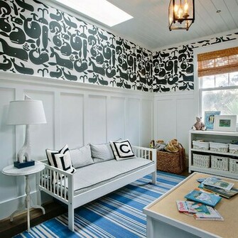 Boys Playroom Little Whales Wallpaper Board And Batten Skylight Train