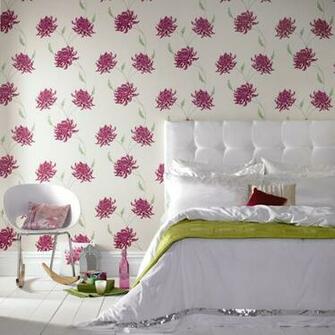 Decor Girls Bedroom With Red Pattern Wallpaper Match Up The White Bed