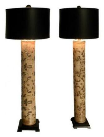 Tall Table Lamps From Antique Wallpaper Printing Rollers Pair Image