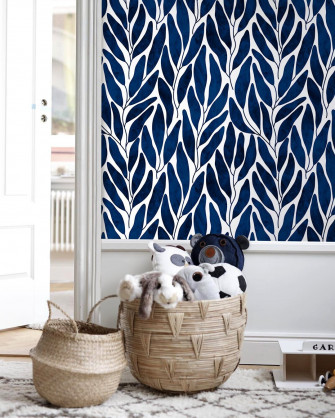 Navy Blue Leaf Boho Wallpaper Peel And Stick Removable