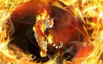 Tiger Cgi Digital Art 3d Psychedelic Fire Flame Abstract Wallpaper