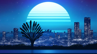 A Retro Futuristic City Under The Blue Moon Wallpaper