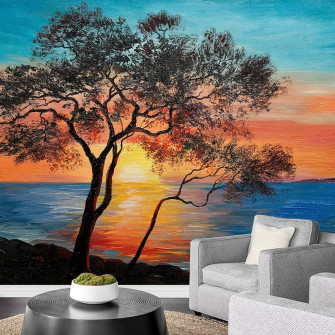 Wall26 Oil Painting On S Tree Near The Lake At Sunset