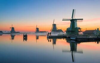 Wallpaper Sunset The Evening Channel Mill Netherlands Holland